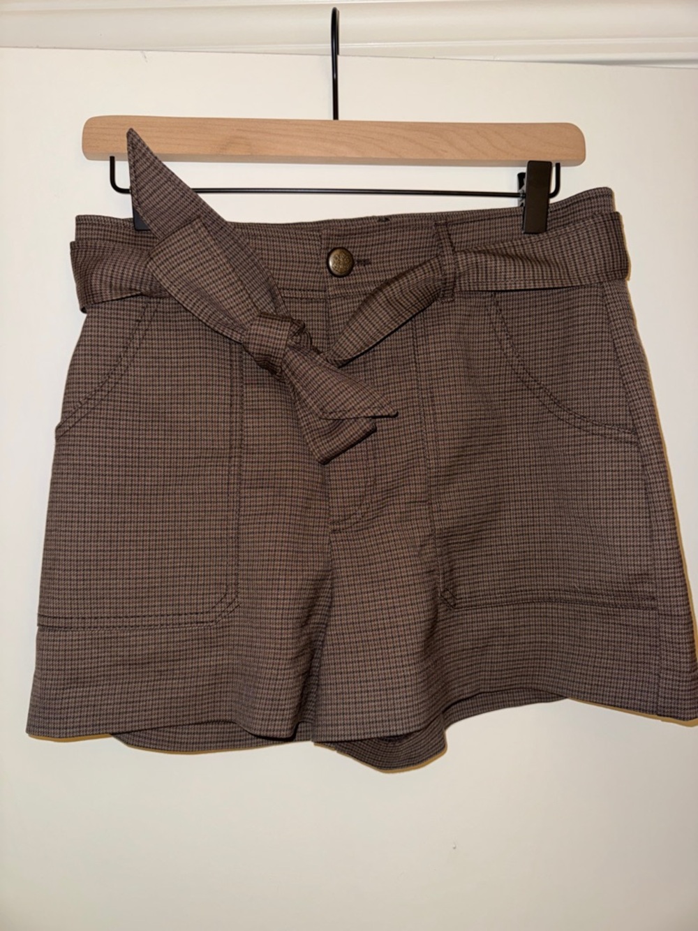 Zara Brown Plaid High-Waist Tie-Belt Shorts